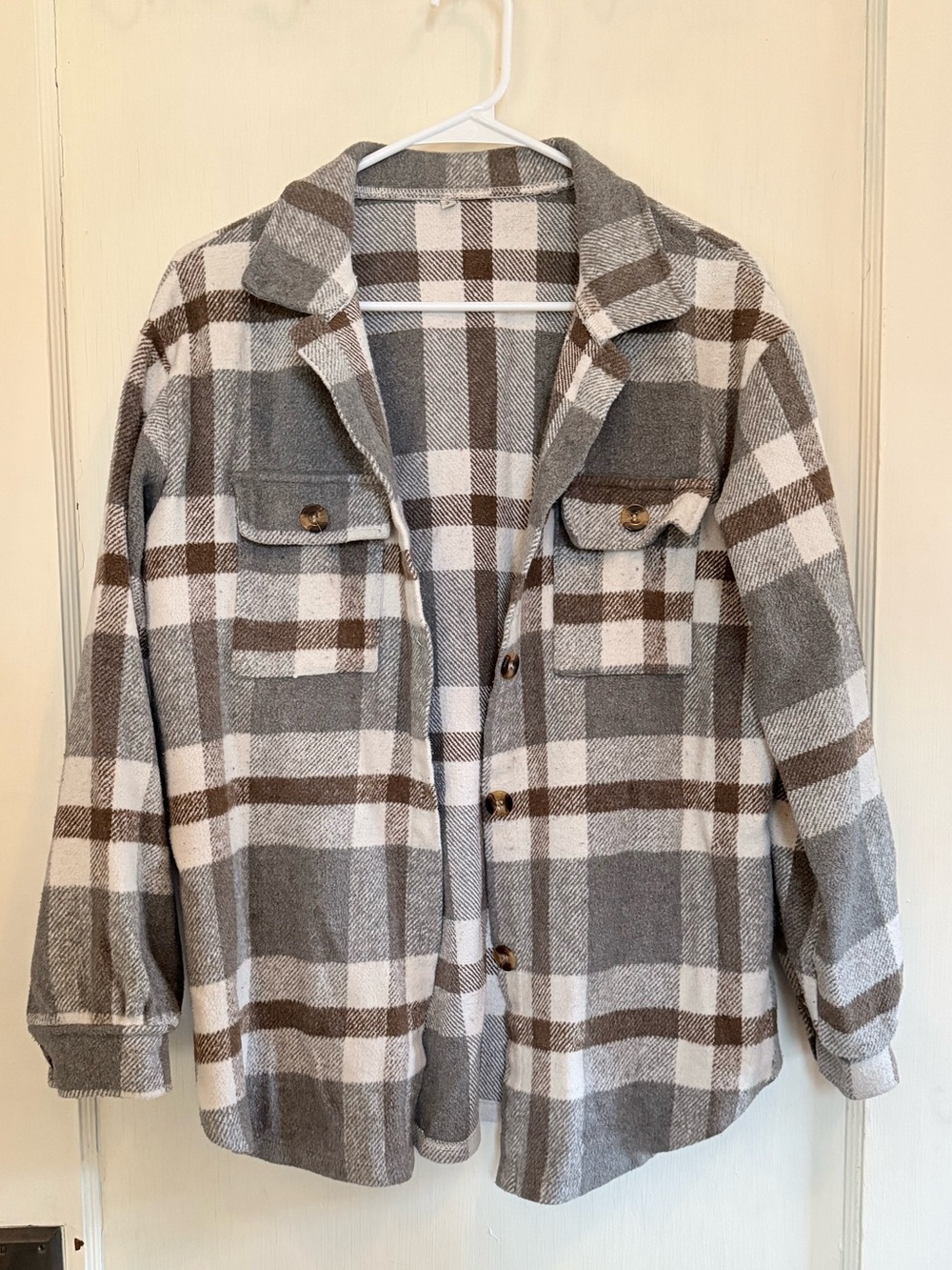 Plaid Shacket Jacket - Gray & Brown